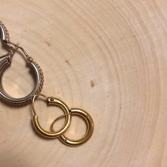 14k Gold/sterling Hoop Earrings with 10k GF tiny Hoops. - Picture 15 of 15